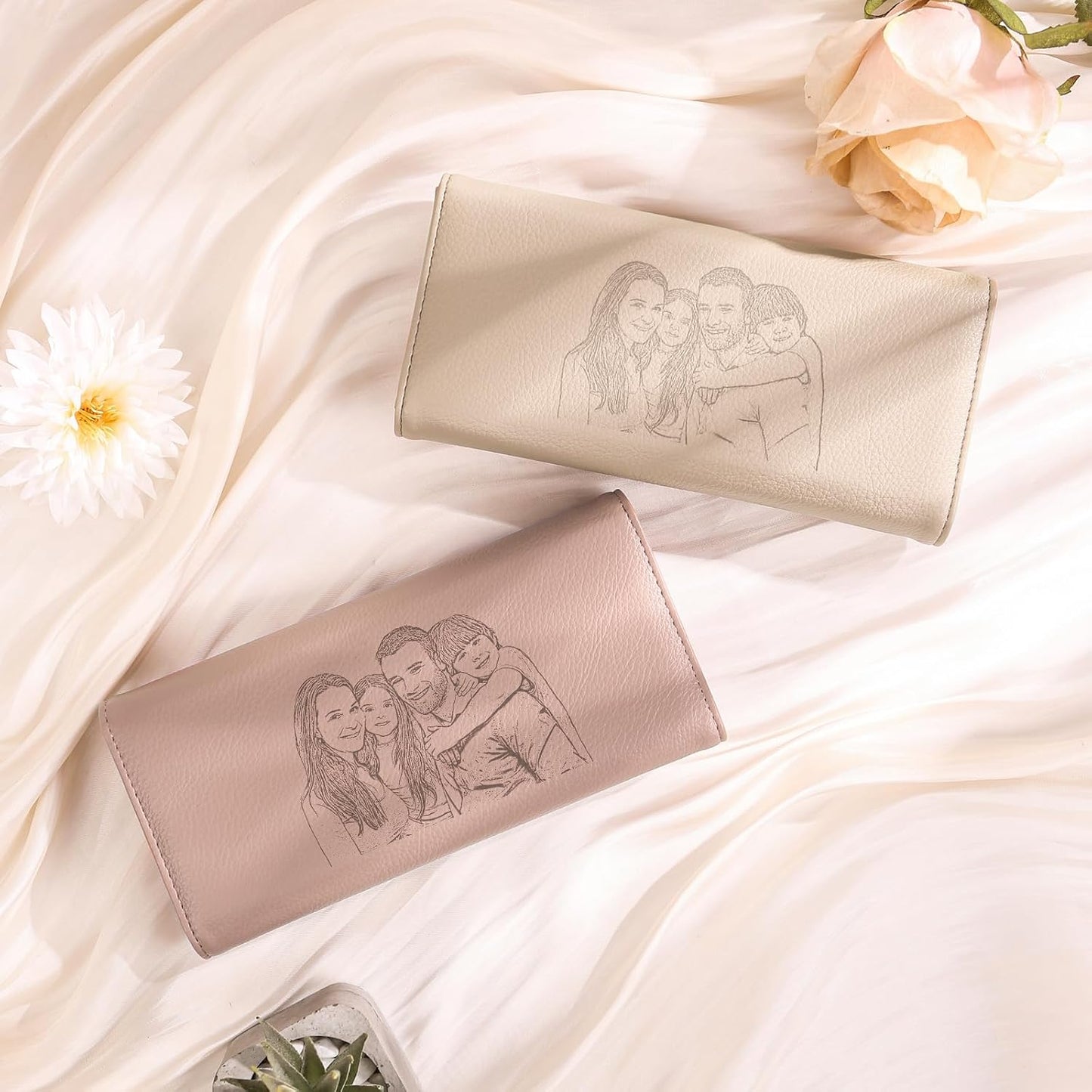 HOTPersonalized Wallets for Women – Custom Name & Photo Leather Purse, Long and Large Capacity Wallet, Mothers Day Christmas Gift for Mom Wife, Valentines Day Gifts for Girlfriend (Style 1)