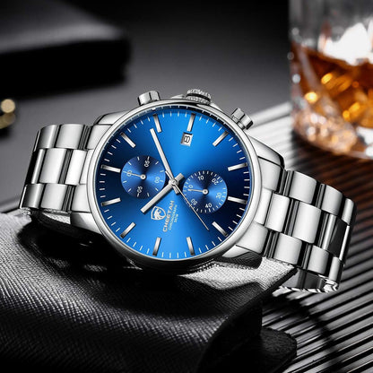 HOTGOLDEN HOUR Fashion Business Mens Watches with Stainless Steel Waterproof Chronograph Quartz Watch for Men, Auto Date