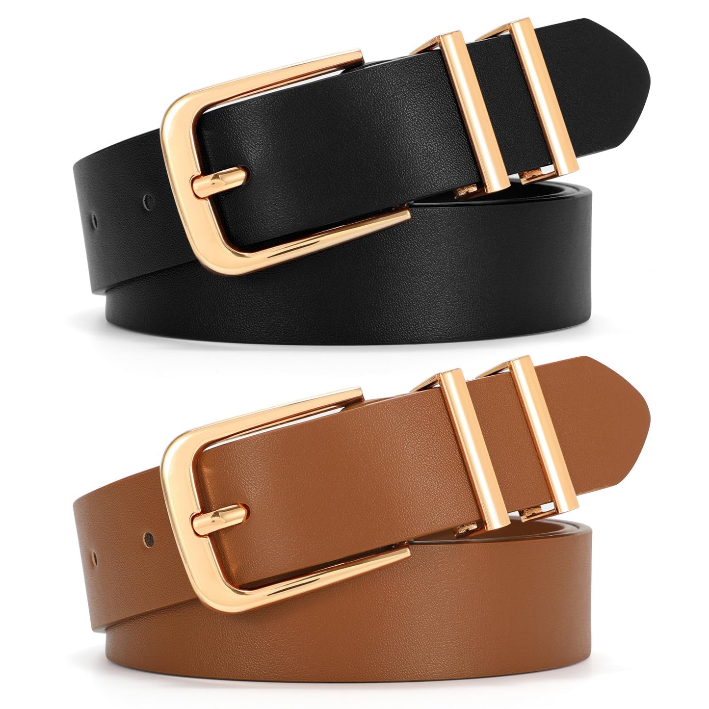 HOTSANSTHS 2 Pack Women Belt for Jeans Pants, Simple Fashion Ladies Waist Belt with Gold Buckle, 1inch Width