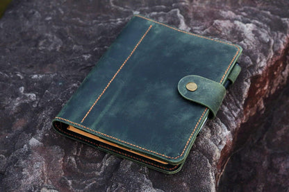 HOTPersonalized A5 green distressed leather organizer agenda refillable travel binder planner NBA522TB