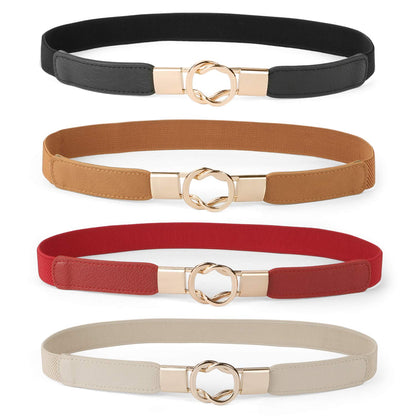 HOTWERFORU Women Skinny Belt for Dresses Retro Stretch Waist Belt with Gold Buckle Set of 4