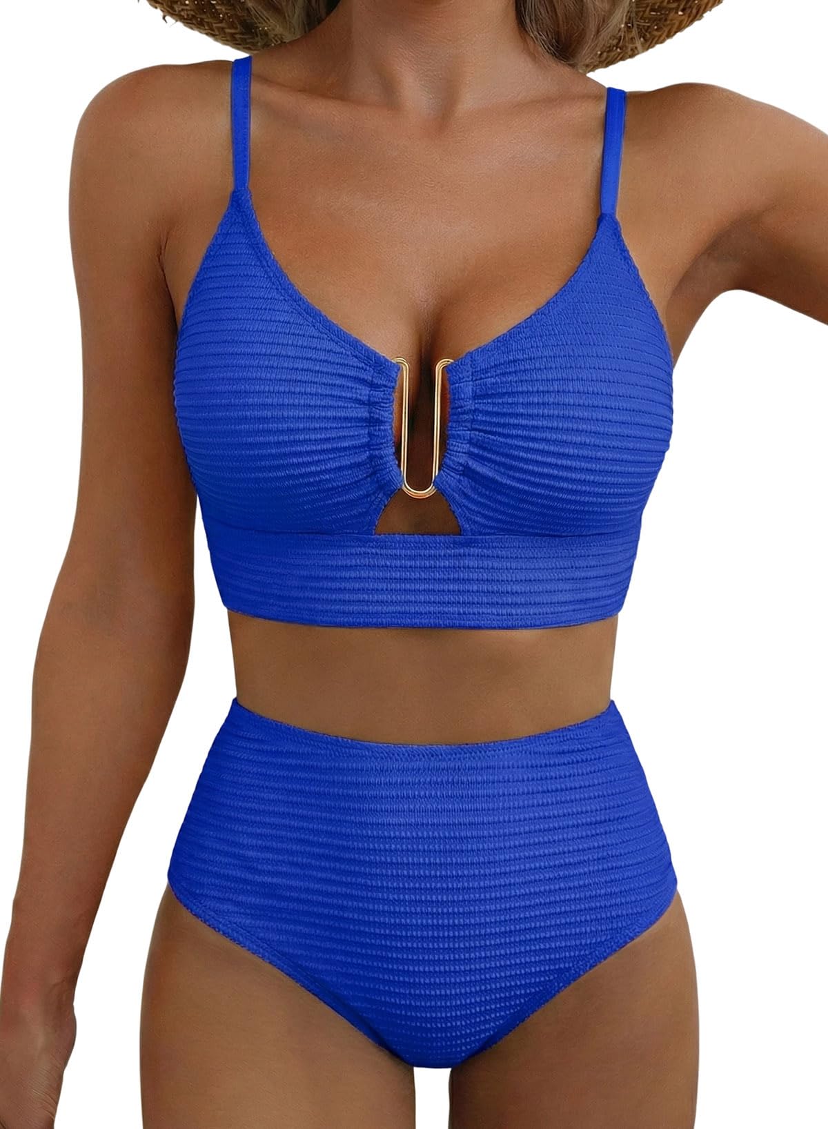 HOTHerseas 2 Piece Bikini Set U-Wire Cutout Popular Swimsuit High Waisted Textured 2026 Summer Beach Swim Bathing Suits