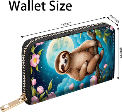 HOTCute Sloth Print Women Large Capacity PU Leather Zip Around Wallet, Multifunctional Clutch Purse for Cash/Card/Coin/Smart Phone