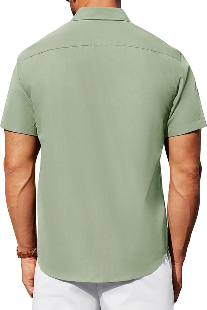 HOTAlimens & Gentle Men's Short Sleeve Dress Shirts Wrinkle Free Untucked Casual Button Down Shirt