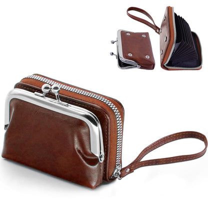 HOTDetachable 2 in 1 Genuine Leather Wallet for Women Credit Card Holder with Zipper Coin Purse (Wine Red2)