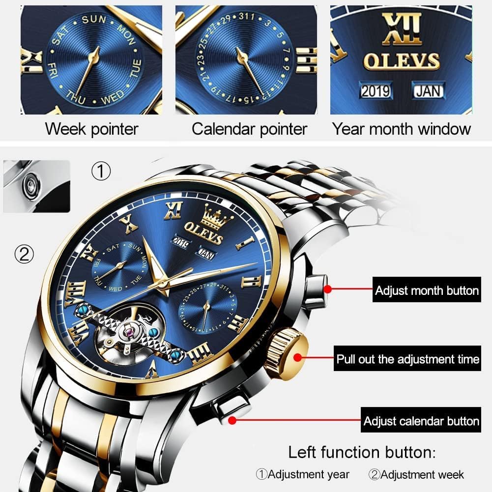 HOTOLEVS Automatic Mens Watch, Self Winding, Stainless Steel, Watch for Men | 50M Waterproof, Tourbillon Mechanical, Luxury Dress, Luminous, Calendar, 41×12mm, No Battery, Automatic Movement