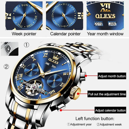 HOTOLEVS Automatic Mens Watch, Self Winding, Stainless Steel, Watch for Men | 50M Waterproof, Tourbillon Mechanical, Luxury Dress, Luminous, Calendar, 41×12mm, No Battery, Automatic Movement