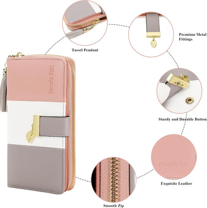 HOTPomelo Best Womens Wallet RFID Blocking Wallet for Women Bifold Large Capacity Card Holder Ladies Long Purse with ID Window Zipper Coin Pocket