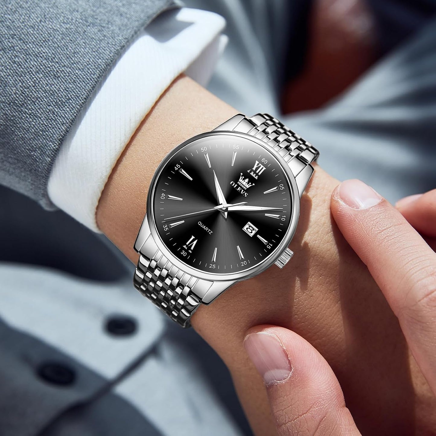 HOTOLEVS Men's Watch,Classic Silver Watches for Men, Waterproof Stainless Steel Roman Numbers Men's Watch Easy to Read