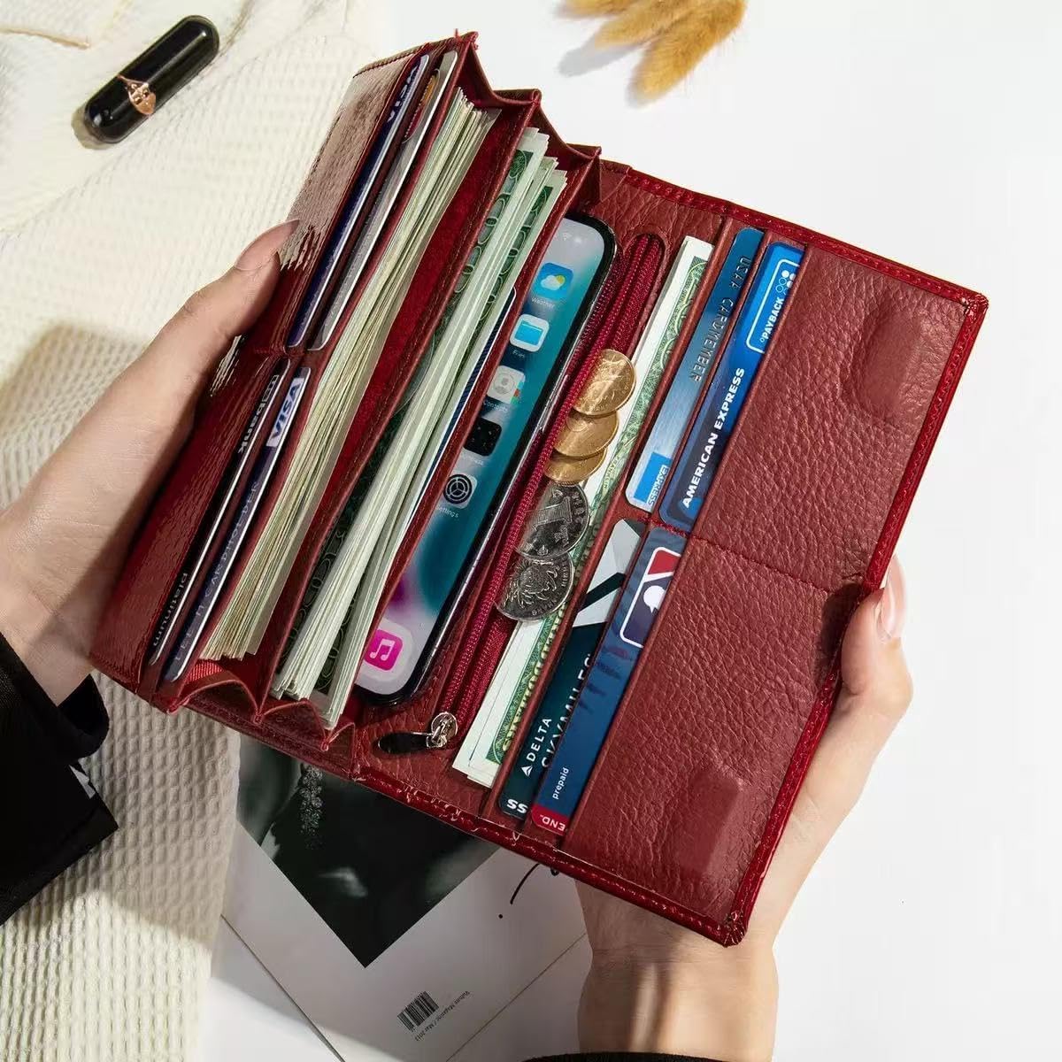 HOTWomen's Long Leather Wallet | Credit Card Holder, Fashion Clutch, Casual Style
