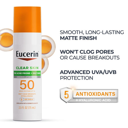 HOTEucerin Sun Clear Skin Face Sunscreen Lotion SPF 50, 2.5 FL OZ