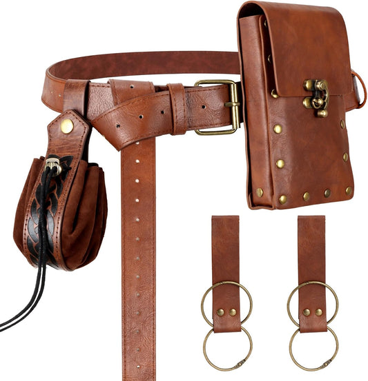 HOTRenaissance Belt Pouch Medieval Viking Pirate Leather Bag Potion Bottle Set Skirt Hike Halloween Cosplay Costume Accessorie