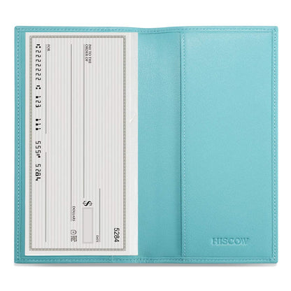 HOTHISCOW Slim Leather Checkbook Cover for Personal Checks | Full grain cowhide, transaction register & check book pockets, removable duplicate divider, durable stitching, gifts for men