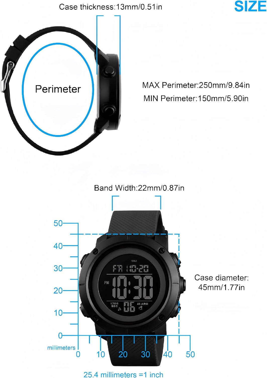 HOTSNE Digital Watch Sports Waterproof Military Back Light Small Watch for Men Black 1426