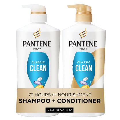 HOTPantene Shampoo & Conditioner Set, Daily Moisture Renewal - Pro-V Nutrients for Dry, Color-Treated, Straight to Curly Hair, 72-Hour Hydration & Softness, 52.8 Oz Total + Miracle Rescue Shot (0.5 Oz)