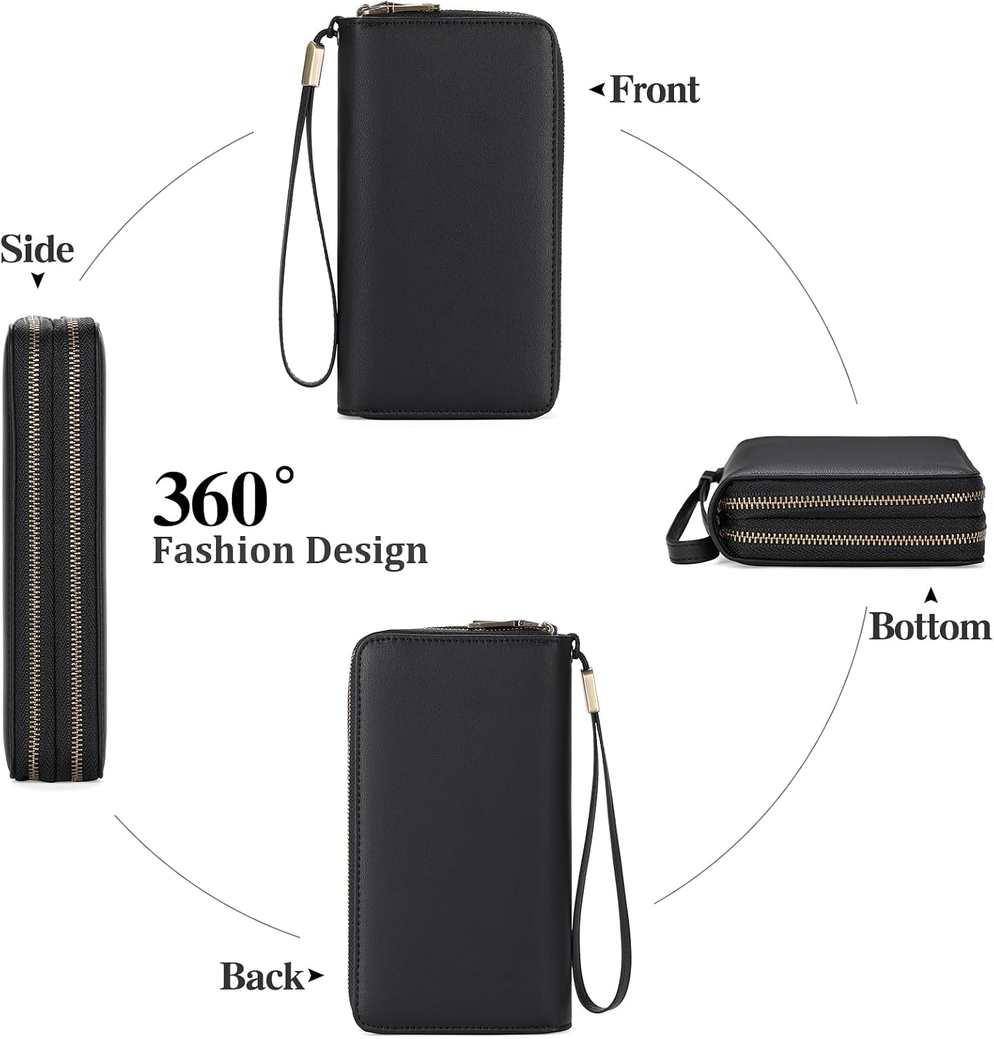 HOTGAEKEAO Wallet for Women Clutch Leather RFID Blocking Wristlet Purse Zip Around Wallets Large Capacity Credit Card Holder