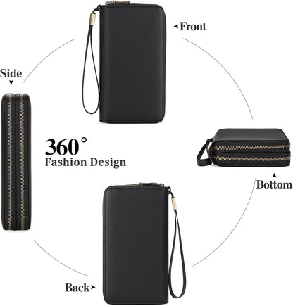 HOTGAEKEAO Wallet for Women Clutch Leather RFID Blocking Wristlet Purse Zip Around Wallets Large Capacity Credit Card Holder