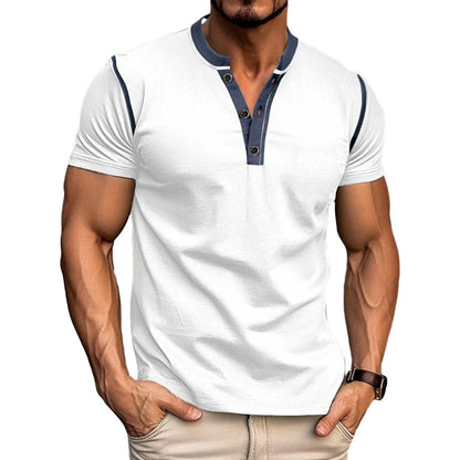 HOTMen's Casual Henley Shirts Classic Button Cotton Short Sleeve T-Shirt Summer Basic Solid Lightweight Tees Tops