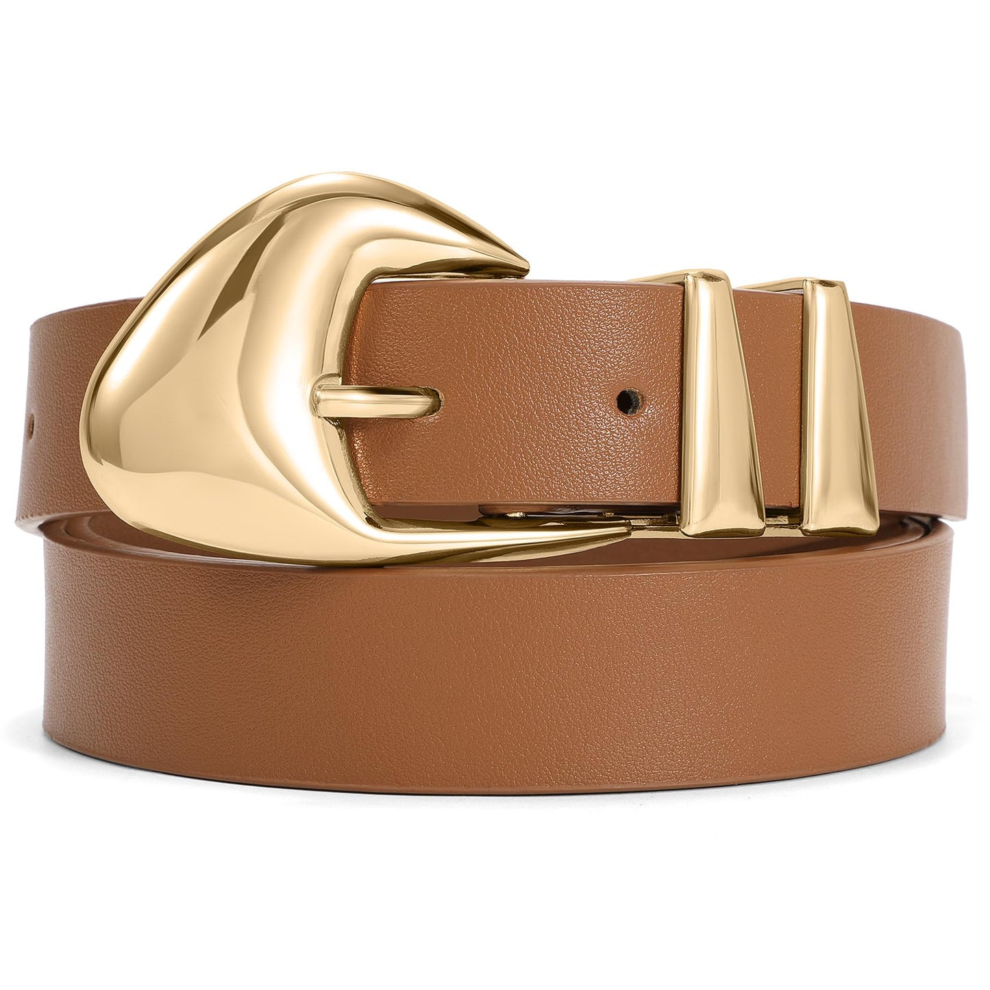 HOTXZQTIVE Women's Leather Belts for Jeans Dress Pants Black Brown Belts for Women Ladies Waist Belts with Gold Buckle