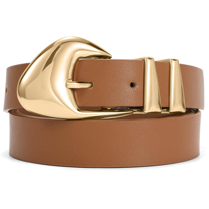 HOTXZQTIVE Women's Leather Belts for Jeans Dress Pants Black Brown Belts for Women Ladies Waist Belts with Gold Buckle