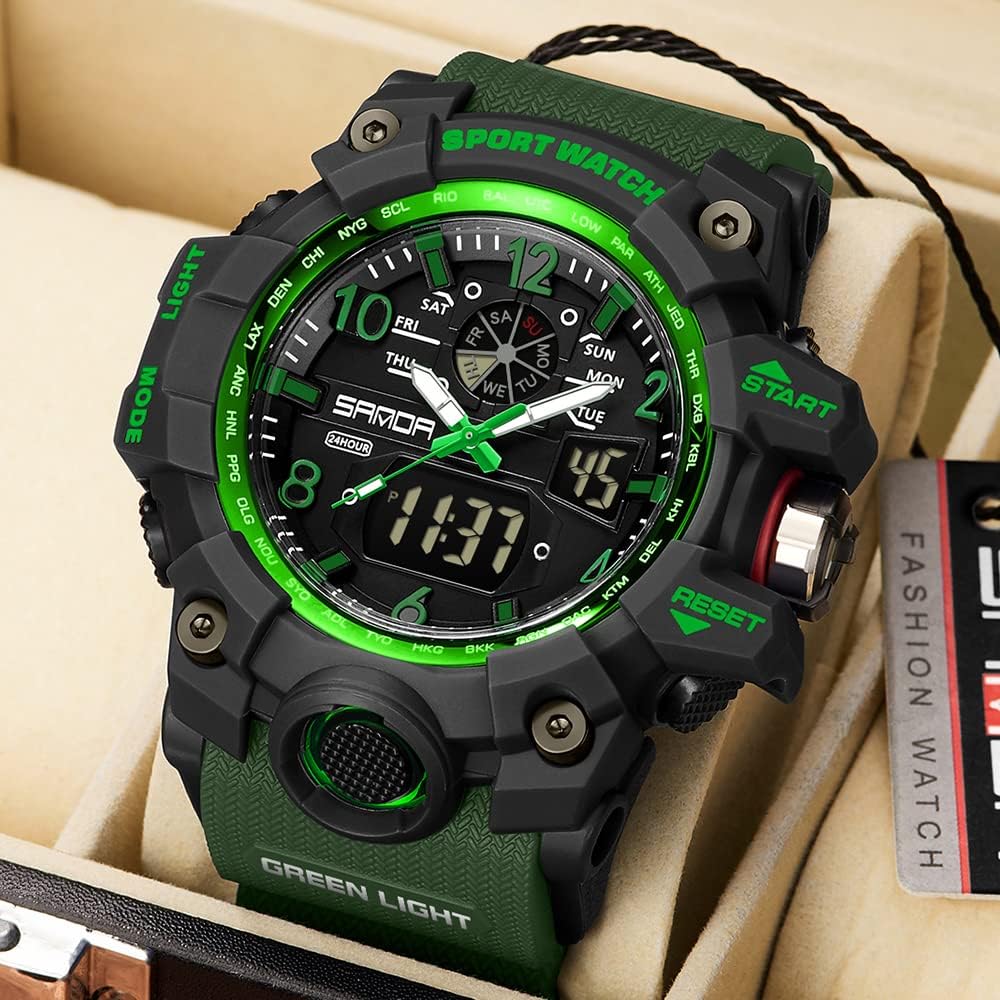 HOTKXAITO Men's Watches Sports Outdoor Waterproof Military Wrist Watch Date Multi Function Tactics LED Alarm Stopwatch