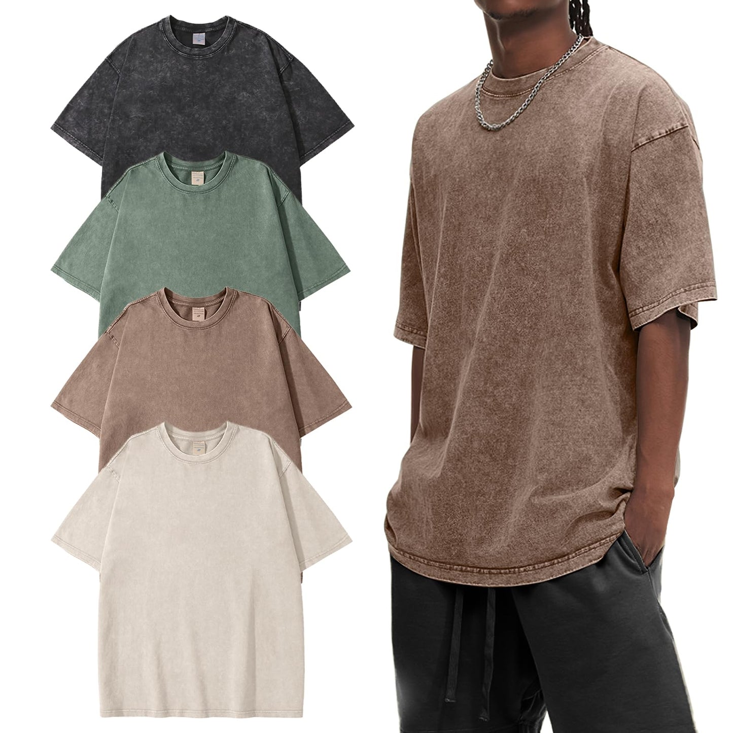 HOTEiscntd Mens Oversized T-Shirts Heavyweight Cotton Vintage Unisex Baggy Tee