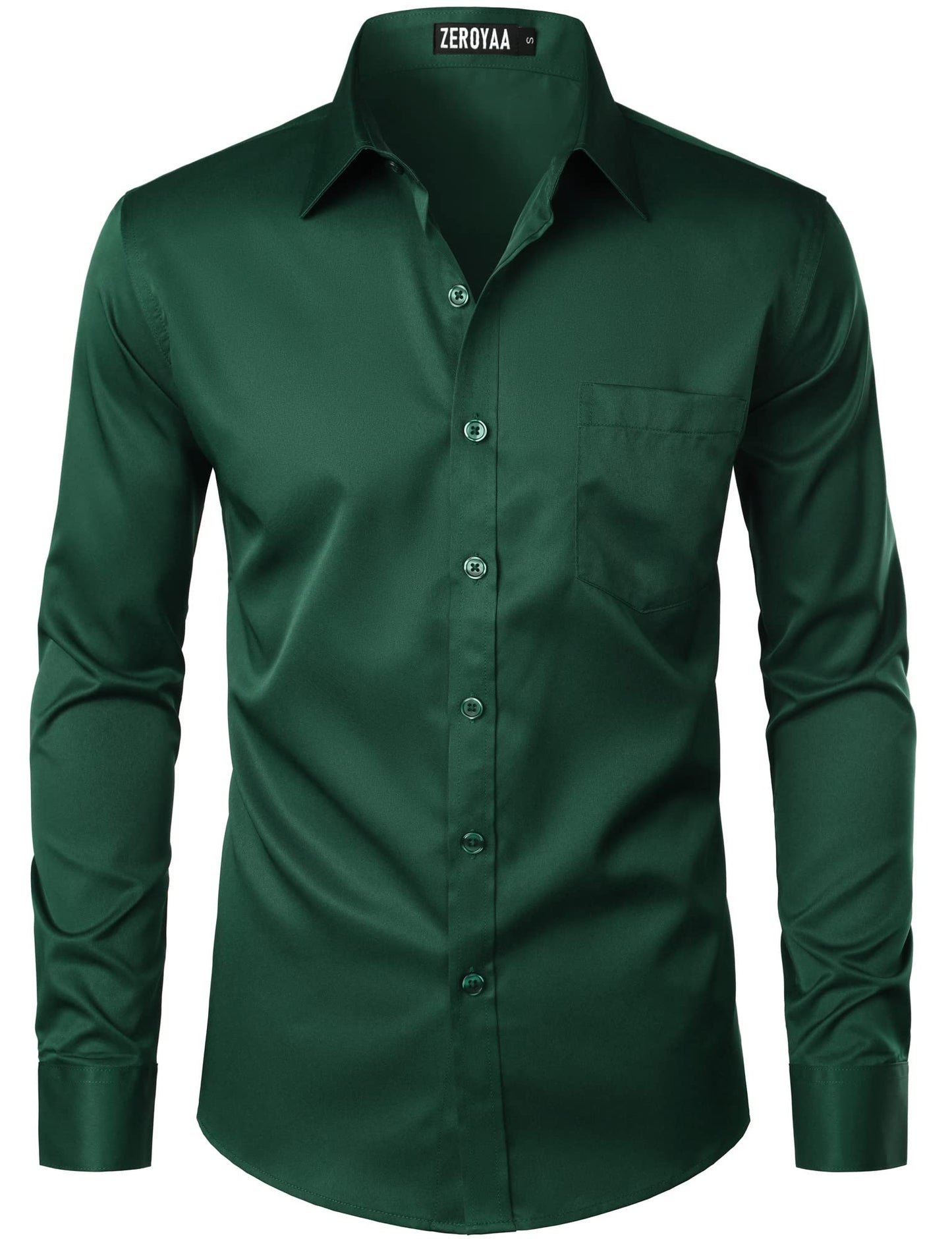 HOTZEROYAA Men's Urban Stylish Casual Business Slim Fit Long Sleeve Button Up Dress Shirt with Pocket