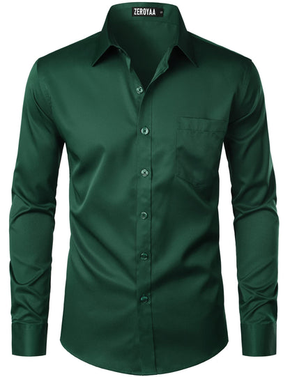 HOTZEROYAA Men's Urban Stylish Casual Business Slim Fit Long Sleeve Button Up Dress Shirt with Pocket