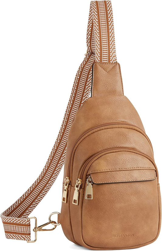 HOTBOSTANTEN Sling Bag for Women Leather Crossbody Bags Fanny Pack Chest Bag for Travel