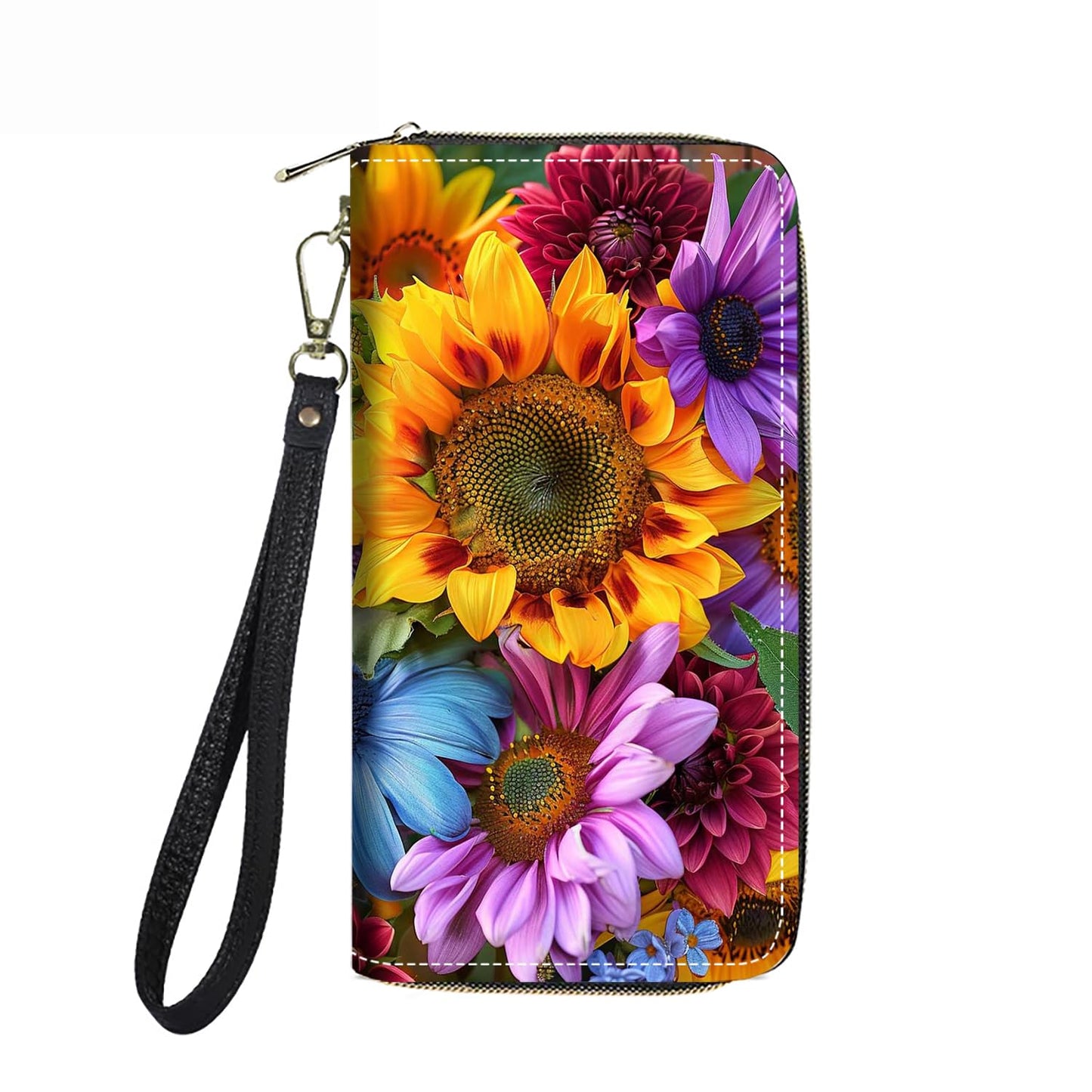 HOTWomen's Large Capacity Wallet PU Leather Double Zipper Clutch Purse Multifunctional Wallet with Removable Wristlet Strap for Smart Phone/Coin/Card/Cash, Flower Butterfly