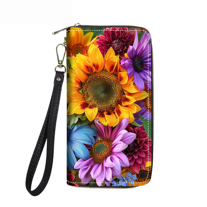 HOTWomen's Large Capacity Wallet PU Leather Double Zipper Clutch Purse Multifunctional Wallet with Removable Wristlet Strap for Smart Phone/Coin/Card/Cash, Flower Butterfly