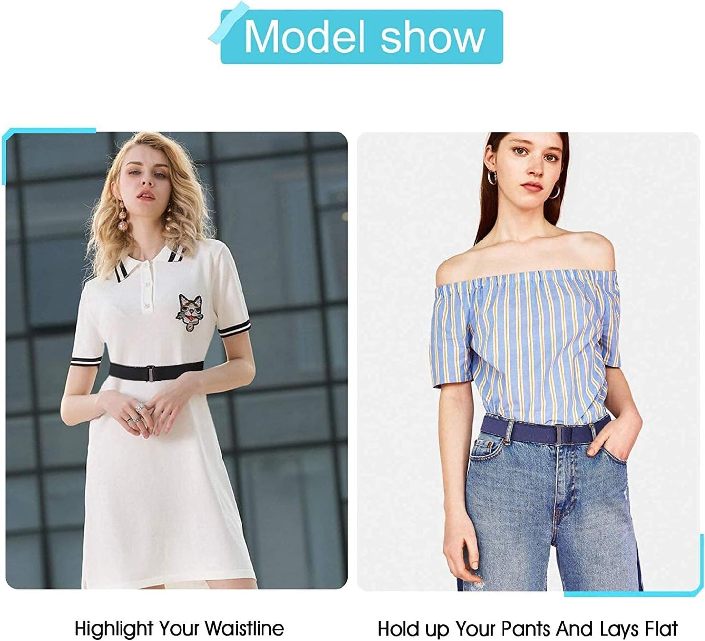 HOTJASGOOD 3/4/5/6 Pack No Show Stretch Belts for Women Invisible Elastic Belt for Jeans Pants Shirt Sweater Tuck Band