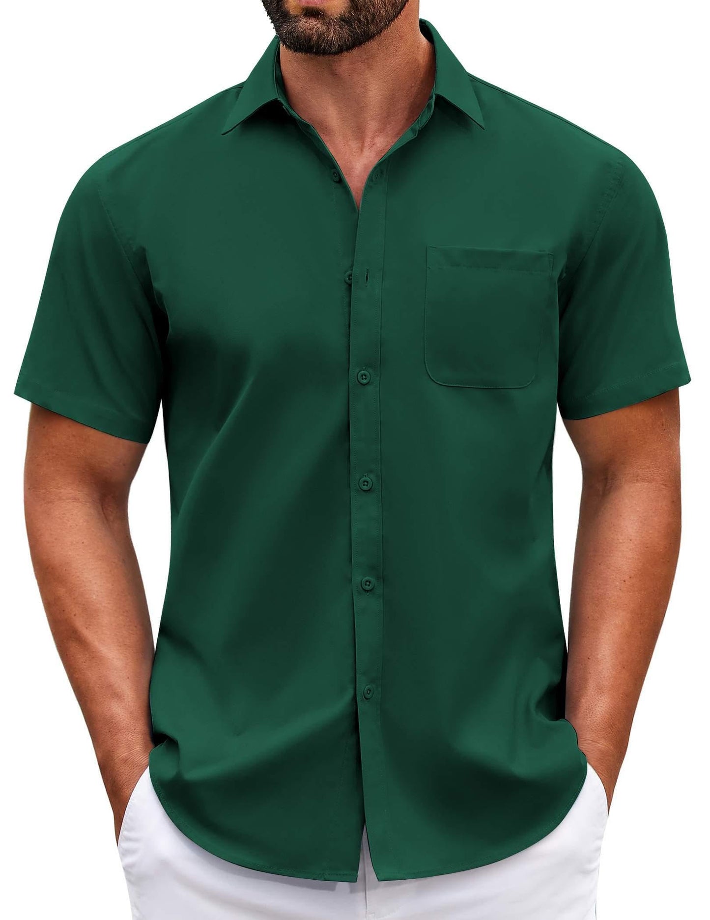 HOTCOOFANDY Mens Short Sleeve Casual Button Down Shirts Summer Untucked Dress Shirts with Pocket