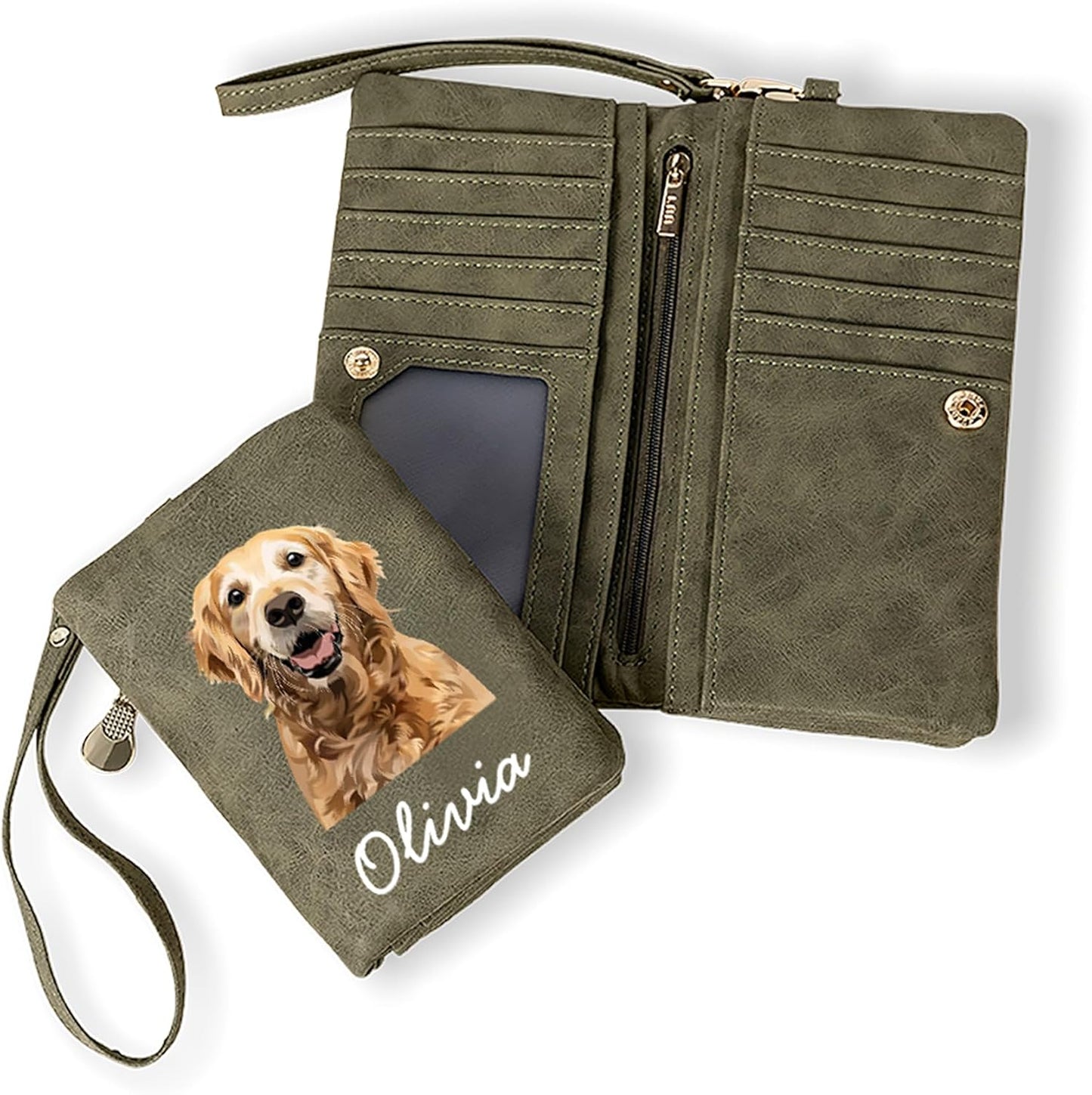 HOTBYFDIY Custom Women Wallet Wristlet Personalized Dog Cat Picture & Name Leather Wallet Coin Purse Card Holder for Women Birthday Christmas Mother's Day Gifts for Pet Lovers Owners Her