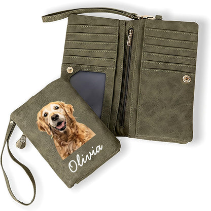HOTBYFDIY Custom Women Wallet Wristlet Personalized Dog Cat Picture & Name Leather Wallet Coin Purse Card Holder for Women Birthday Christmas Mother's Day Gifts for Pet Lovers Owners Her