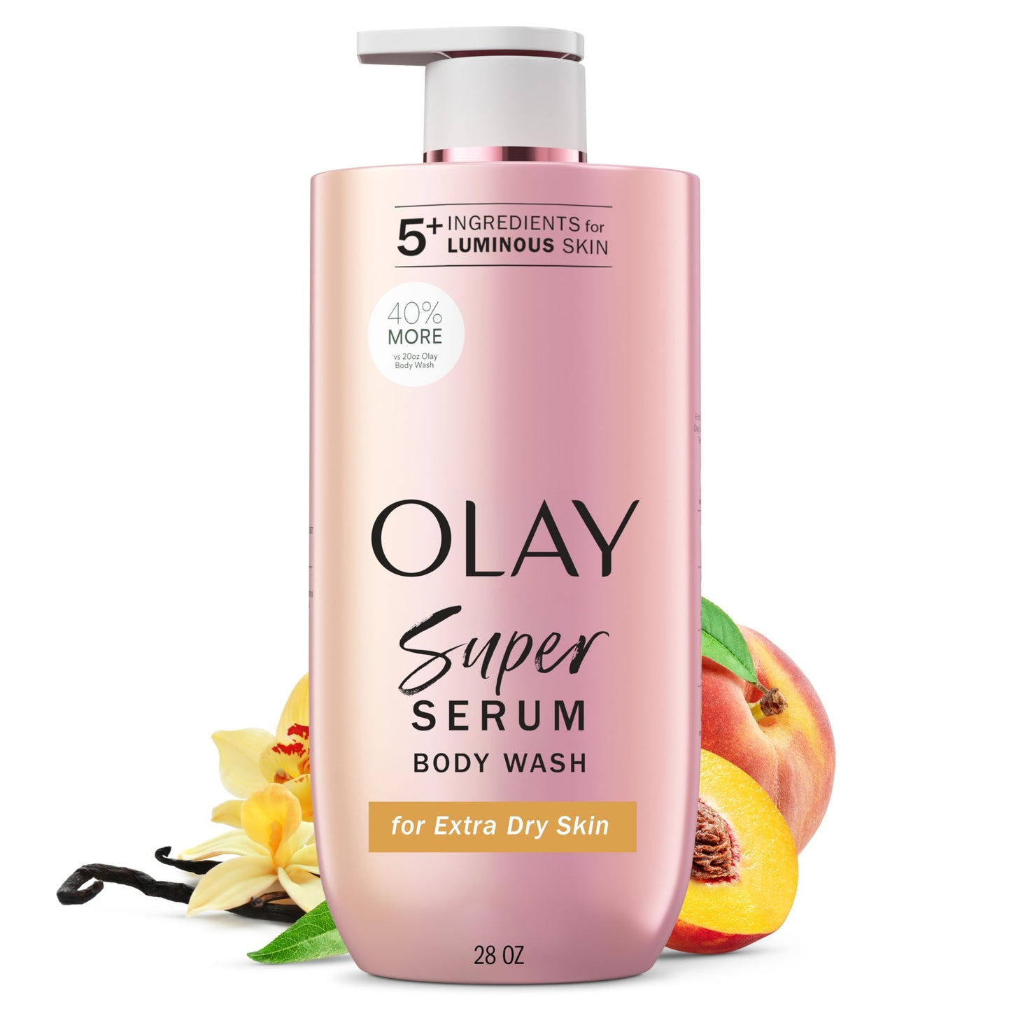 HOTOlay Super Serum Body Wash for Extra Dry Skin, 24hr Long Lasting Rich Hydration, 5+ Ingredient Complex for Bright, Even, Firm, & Luminous Skin, with Collagen Peptide, Vitamin C & Shea Butter, 20 fl oz