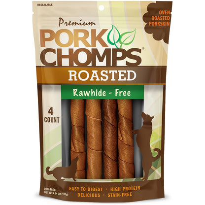 HOTPork Chomps Roasted Pork Skin Dog Chews, 6 Inch Twists, 15 Count - Long-Lasting Treats for Dogs - High Protein, Rawhide-Free, Low Fat, Healthy & Delicious Chews