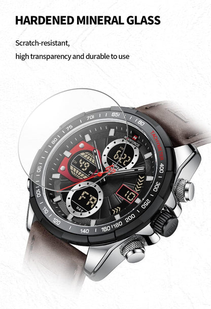 HOTNAVIFORCE Men's Military Digital Watches Analog Quartz Waterproof Watch Sport Multifunctional Leather Wristwatch