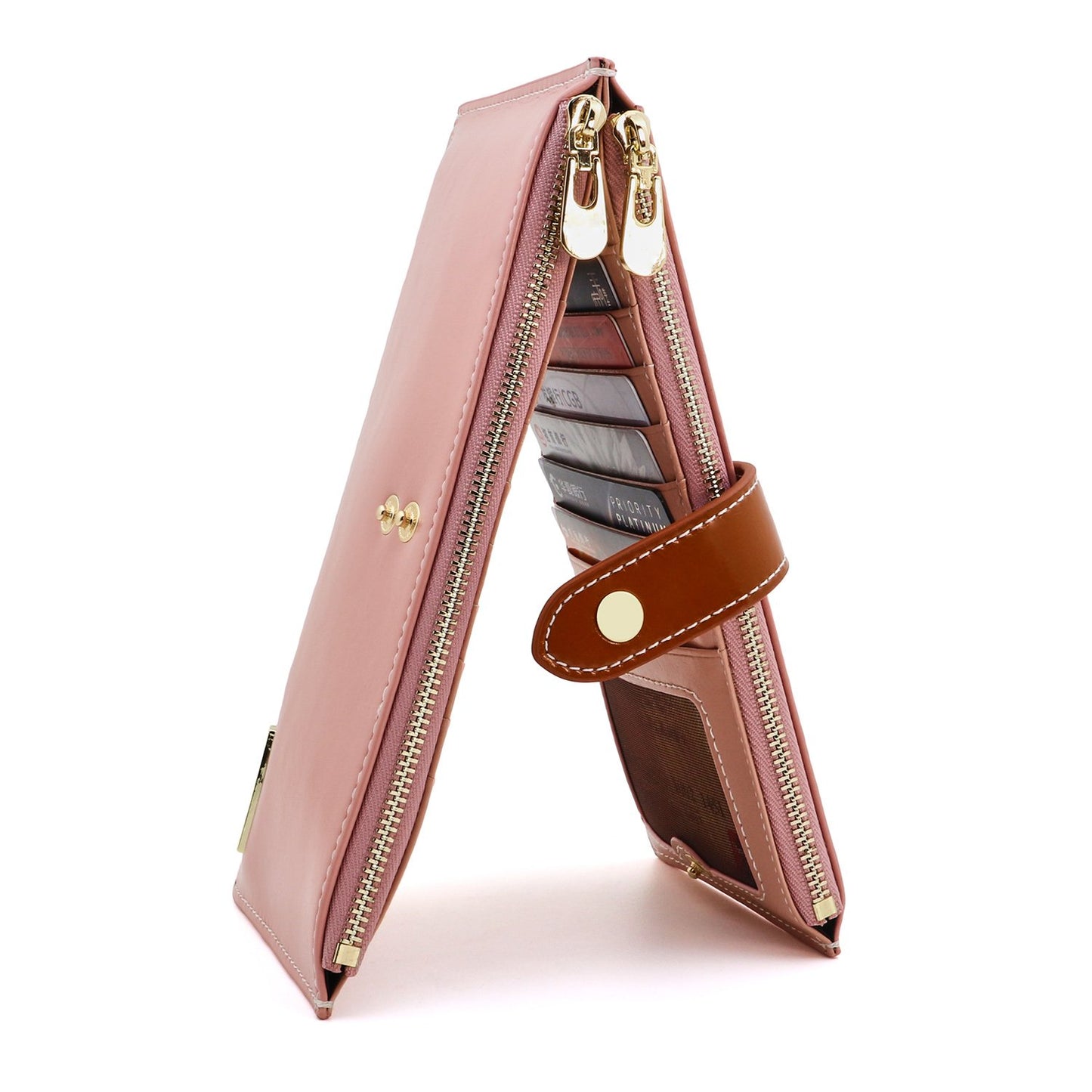 HOTANDOILT Women's Genuine Leather Wallet RFID Blocking Credit Card Holder Zipper Purse Cell Phone Handbag