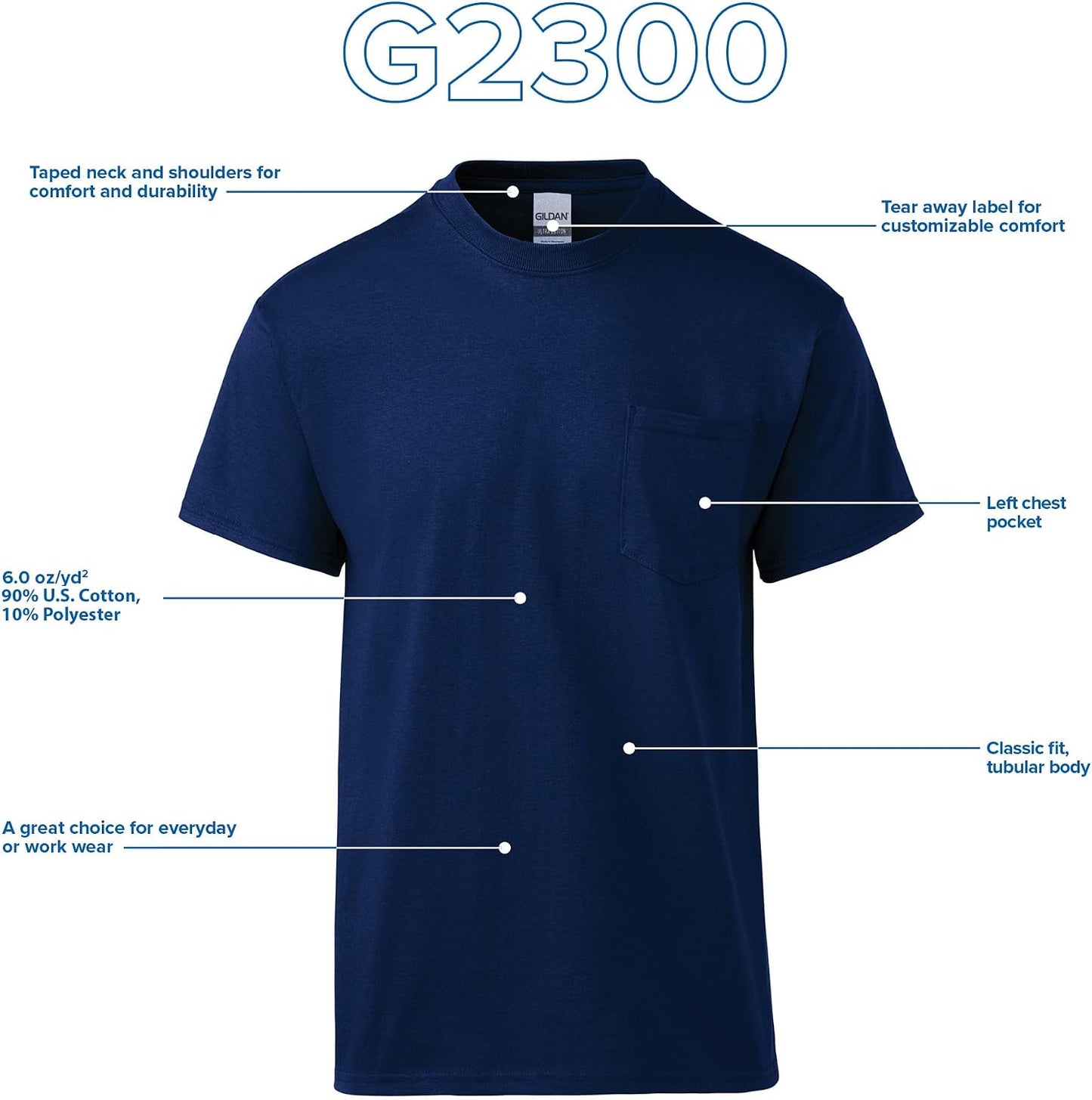 HOTGildan Adult Ultra Cotton T-Shirt with Pocket, Style G2300, 2-Pack