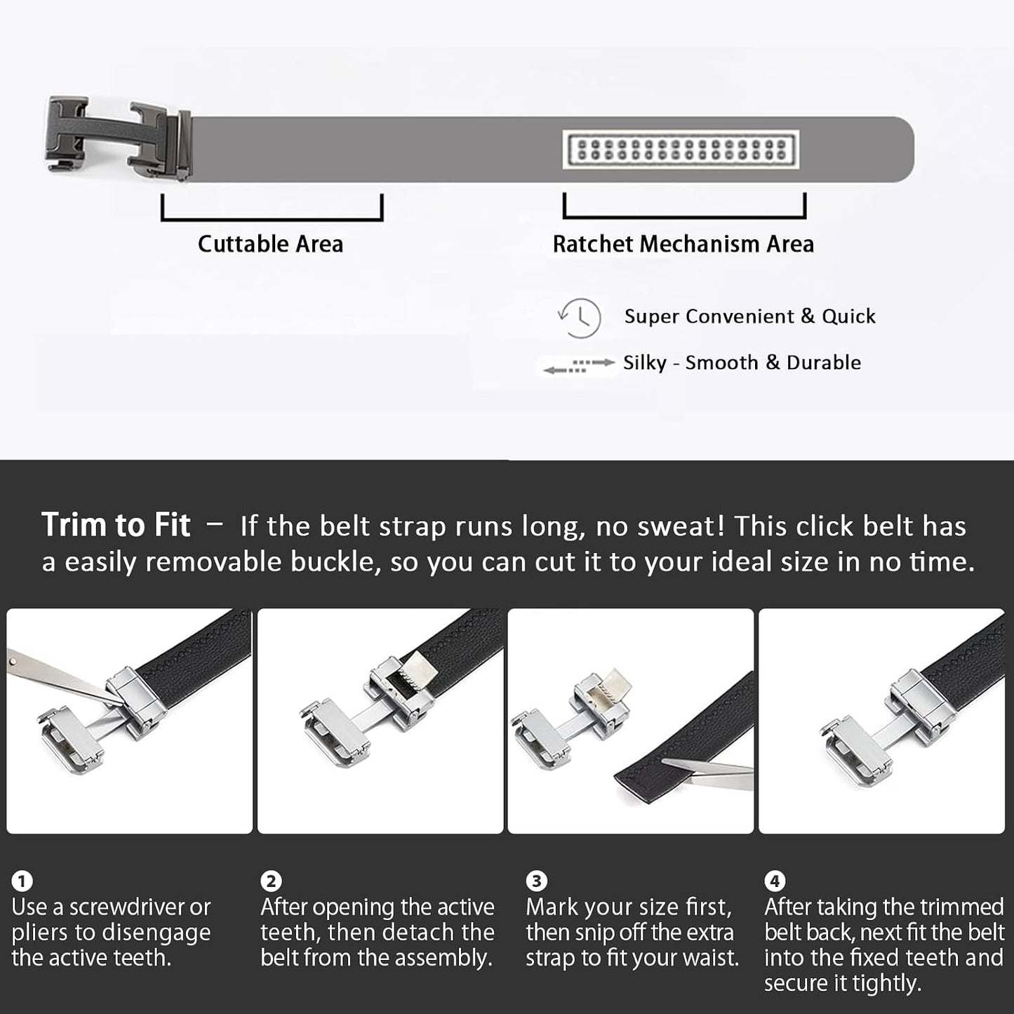 HOTMen's Leather Belt Ratchet Belt Dress with Premium Leather Slide Belt with Easier Adjustable Automatic Buckle Casual Accessories for Every Occasion (49in)