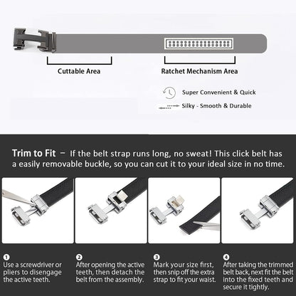 HOTMen's Leather Belt Ratchet Belt Dress with Premium Leather Slide Belt with Easier Adjustable Automatic Buckle Casual Accessories for Every Occasion (49in)