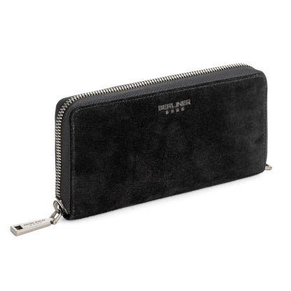 HOTBERLINER BAGS Genuine Leather Zip Wallet Women Lyon, Gift Box – Black | Soft Leather Zip Around Wallet, Fits up to Phone 6.9", 15 Card Slots, 1 ID Window, 3 Bill Slots, 1 Coin Pocket, RFID Blocking