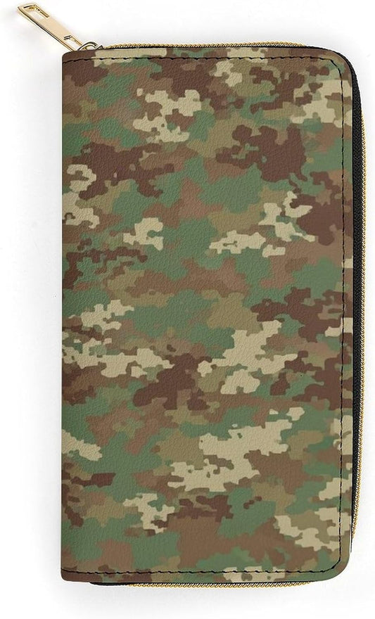 HOTPortable Womens Long PU Leather Wallet Army Classic Camouflage Pattern, Large Capacity Multi Card Slot Organizer, Waterproof Slim Purse for Shopping Trips