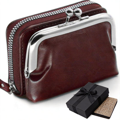HOTDetachable 2 in 1 Genuine Leather Wallet for Women Credit Card Holder with Zipper Coin Purse (Wine Red2)