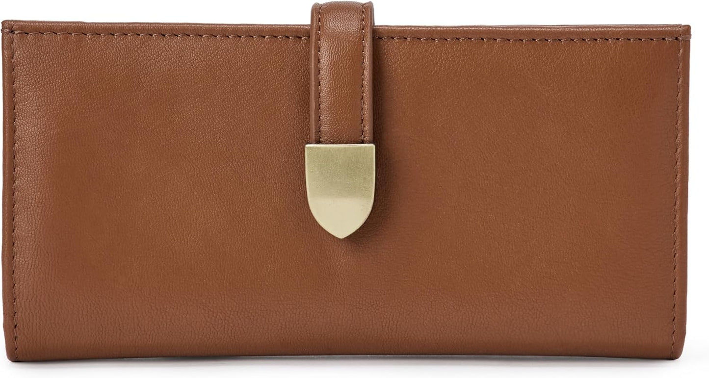 HOTAmazon Essentials Women's Leather Clutch Wallet with Multiple Card Pockets and Zip Compartments, Tan, One Size
