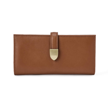 HOTAmazon Essentials Women's Leather Clutch Wallet with Multiple Card Pockets and Zip Compartments, Tan, One Size