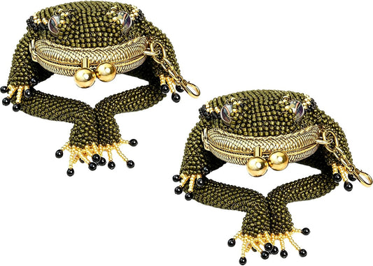 HOTCharming Frog Coin Purse, Kiss Lock Keychain Pouch, Cute Mini Bag Charm for Coins Earbuds Rings, Unique Daily Carry Accessory Gifts for Women，2 PCS