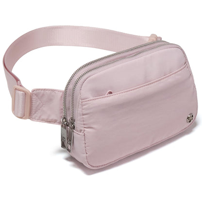 HOTPander Everywhere Belt Bag for Women, 5 Zipper Pockets Nylon Crossbody Fanny Pack Purse (White Opal)