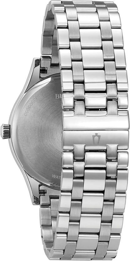HOTBulova Men's Classic Stainless Steel 3-Hand Date Calendar Quartz Watch, Grey Dial with Roman Numeral Markers Style: 96B261